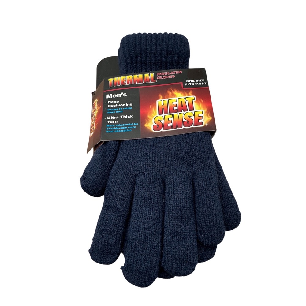 Heat Sense Mens Thermal Insulated Gloves Navy Blue Ultra Thick One Size New